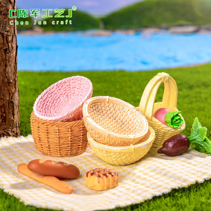 微景观创意仿真藤竹编篮子竹筐 造景diy装饰品配件迷你微缩小摆件|undefined