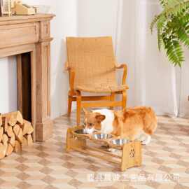 木质宠物碗架家用狗狗猫咪食碗架宠物三碗碗架斜口宠物食盆增高架