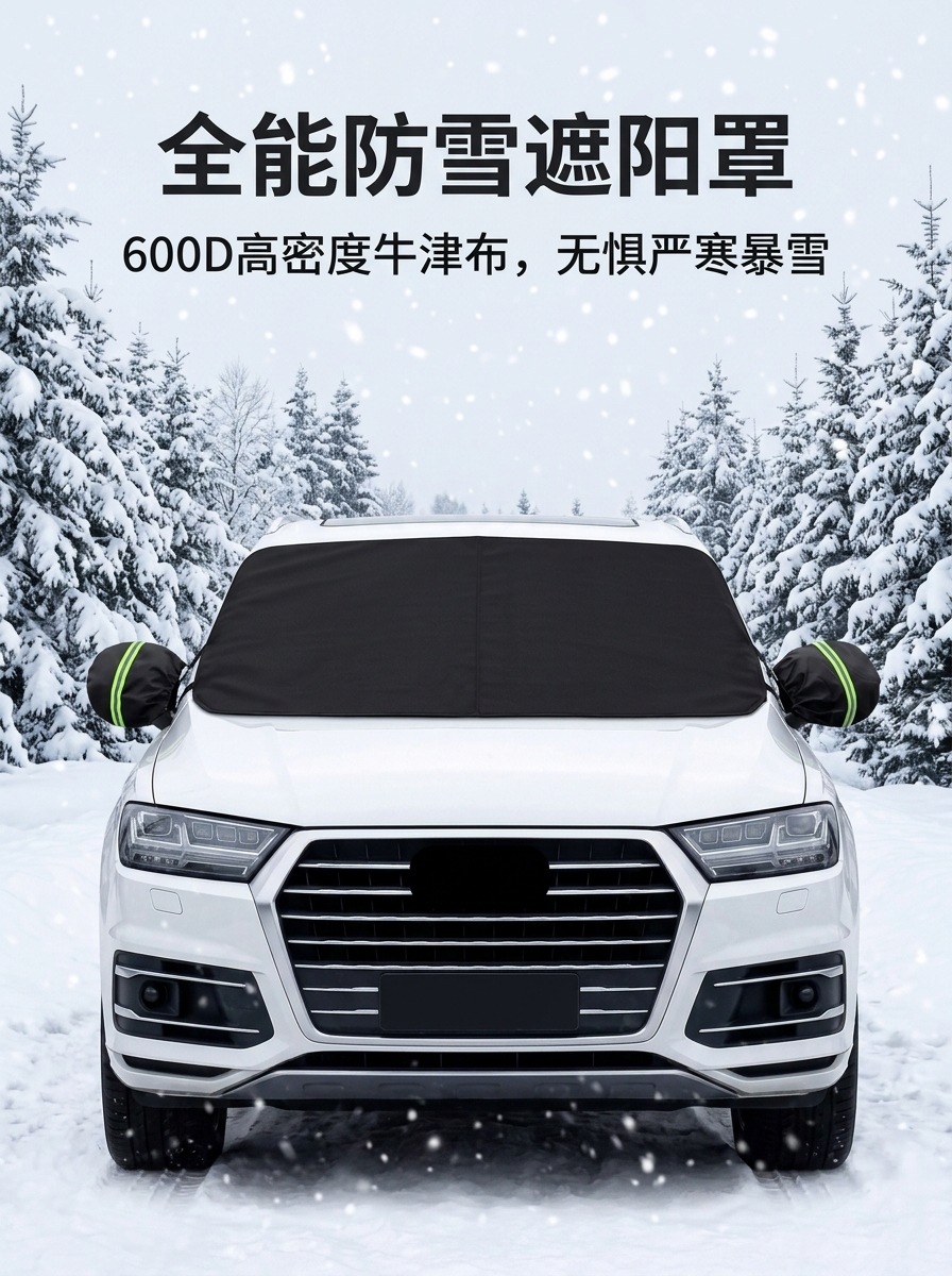 Car snow cover for front windshield, thickened windscreen, anti-freeze magnetic 600D Oxford cloth snow cover, car cover