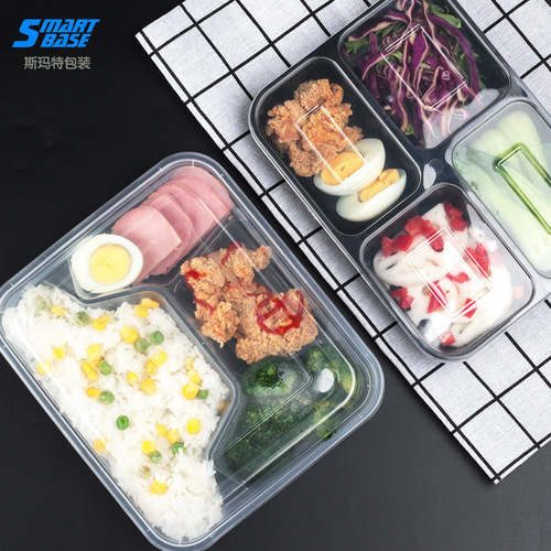 Wholesale disposable lunch box lunch box four-compartment five-compartment packaging box plastic rectangular compartment fast food box takeaway thickening