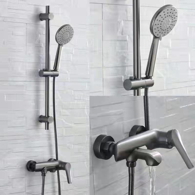 Factory direct bathroom wire drawing gun gray simple shower suit hot and cold water bathtub faucet Nordic ins