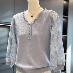 时尚洋气雪纺针织衫女妈妈装春装新款上衣气质百搭中老年打底衫薄