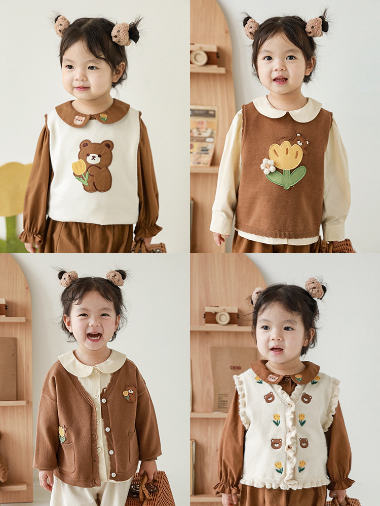 Qiu Duo Meng-Conjunto de serie Little Bear para niños, chaqueta tipo chaleco de estilo coreano para niñas, camisa de moda para bebé, primavera y otoño
