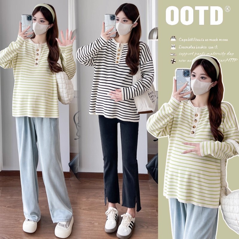 Maternity Wear Spring & Fall Long-Sleeved Tops 2025 New Korean Style Loose Stripesd Versatile Slim Casual Autumn T-Shirt for Women Maternity Wear Spring & Fall Long-Sleeved Tops 2025 New Korean Style Loose Stripesd Versatile Slim Casual Autumn T-Shirt for Women