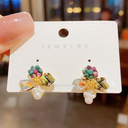 Designer Minimalist Crystal Petal Earrings, Lightweight Luxury, Versatile Silver Needle Earrings - 2024 New Trend Ear Accessories