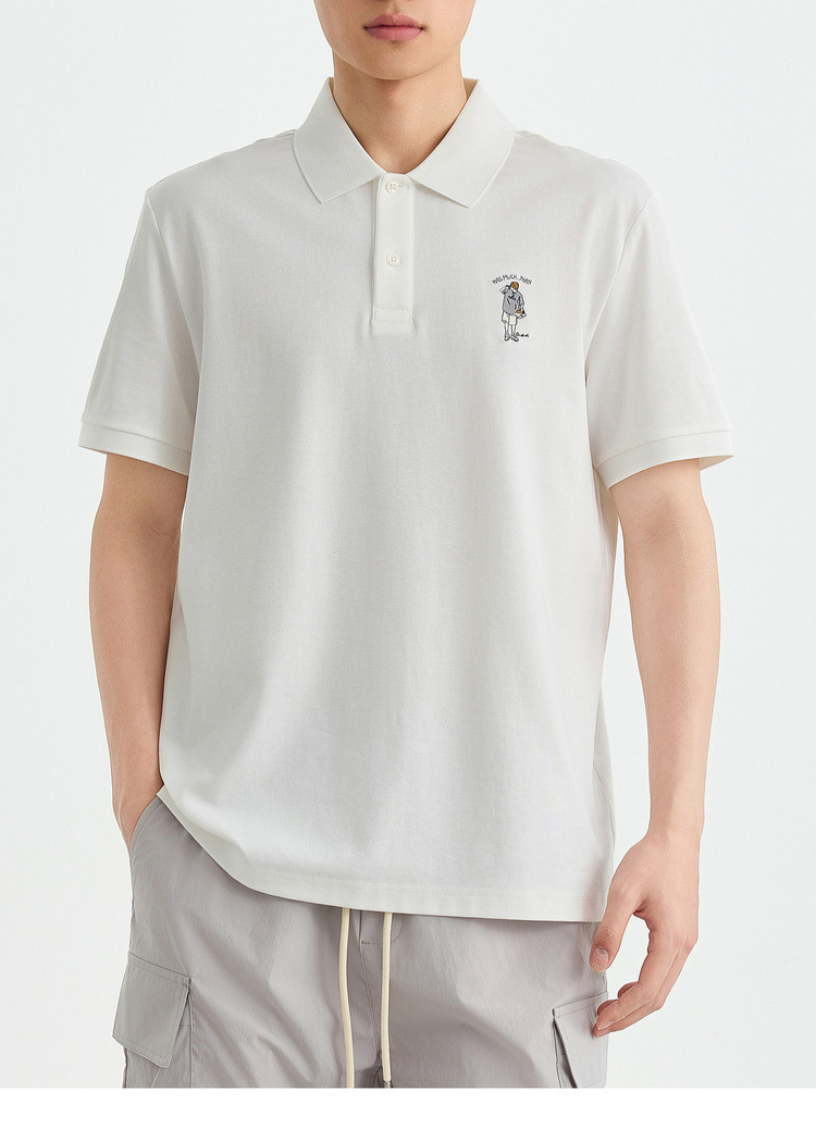 Áo polo nam cổ bẻ thêu họa tiết, tay ngắn, chất liệu cotton pha — đen chi tiết 22