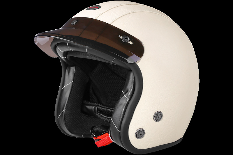 Casco retro forro de cuero motocicleta casco completo mentón extraíble vespa locomotora hombres y mujeres peso ligero pequeña carcasa