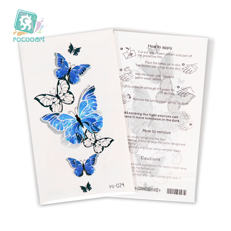 Nuevo azul transfronterizo impermeable luminoso tatuaje pegatinas Festival de Música fiesta brillante serpiente mariposa cara pegatinas tatuaje