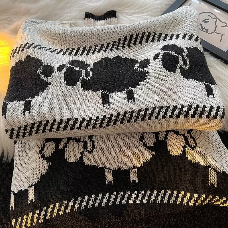 Men's Retro Jacquard Sweater For Men Loose Versatile Knit Coat_voghion.com