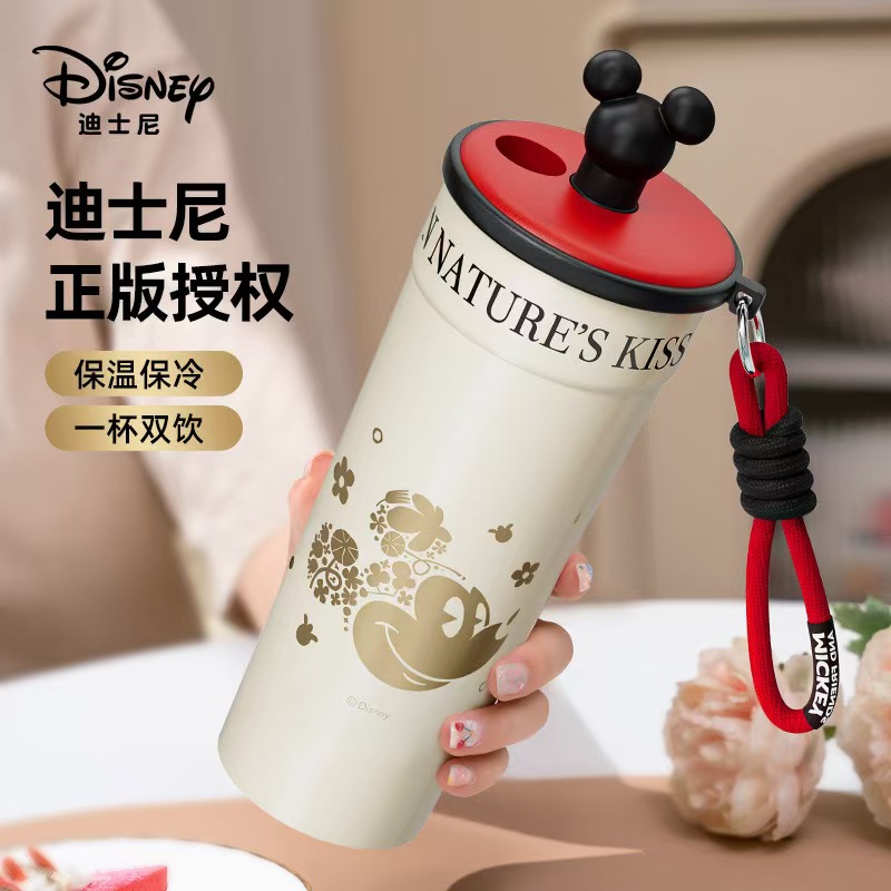 女生清新水杯不锈钢高颜值新款保温杯繁花小众高级感桌面吸管杯子