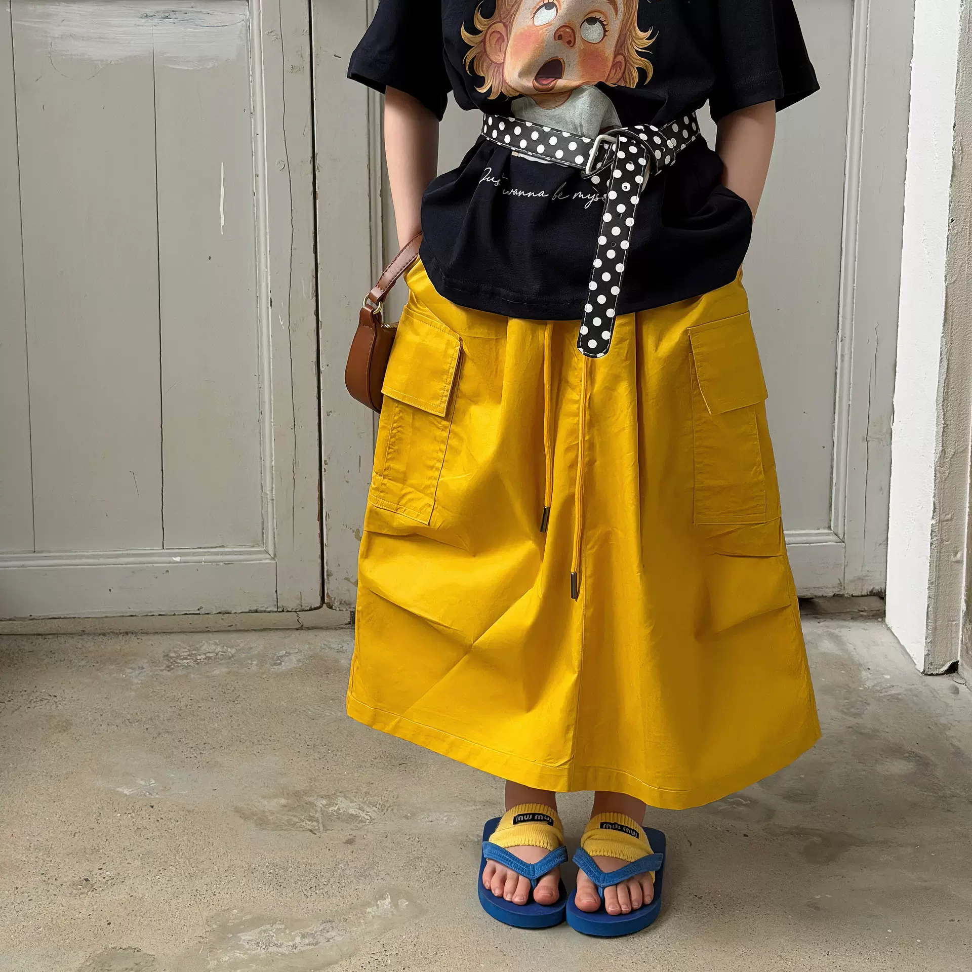 芙果童装女童2026夏季新款裙子宝宝休闲百搭纯色长裙薄款工装裙潮