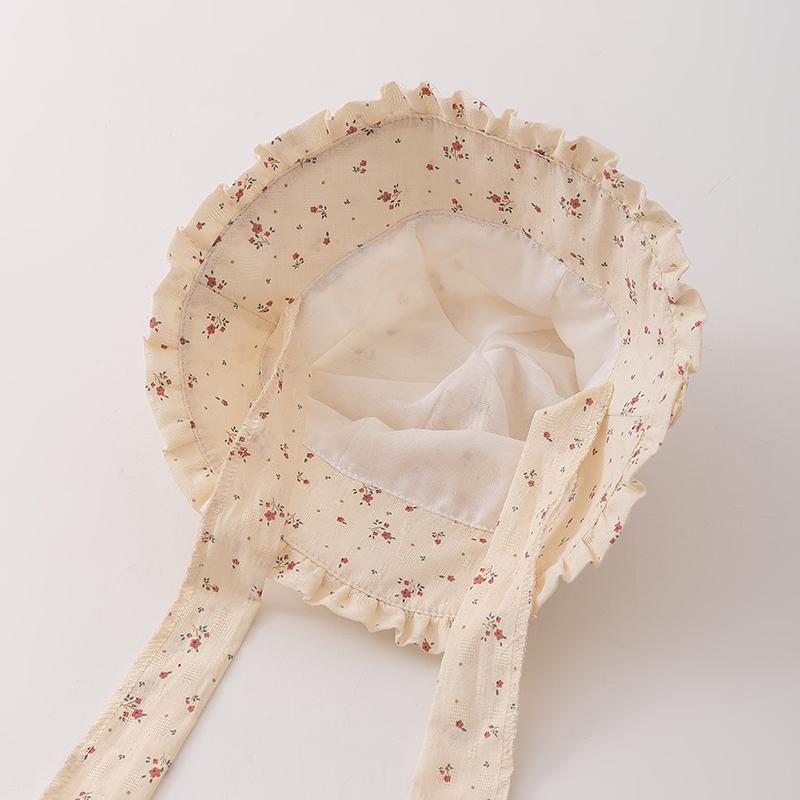1-2 Sombrero infantil primavera y otoño delgado sombrero de pescador para bebés de estilo francés flor triturada sombrero de protección solar gran gorro
