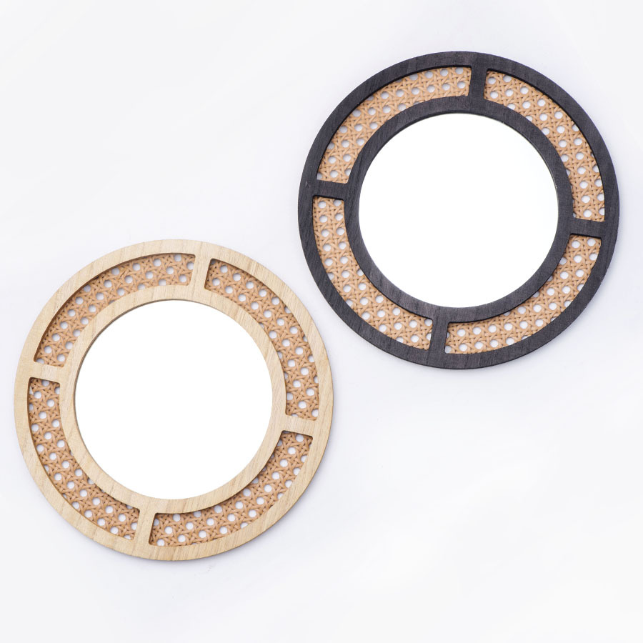 Espejo decorativo creativo, tejido de imitación de ratán, adornos hechos a mano, hotel, casa de familia, sala de estar, porche, pared, espejo de maquillaje redondo