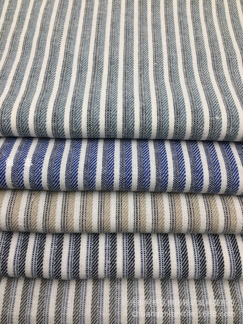 色织竖条子提花斜纹面料春秋衬衫鞋材帽子梭织条纹布料南通先染布