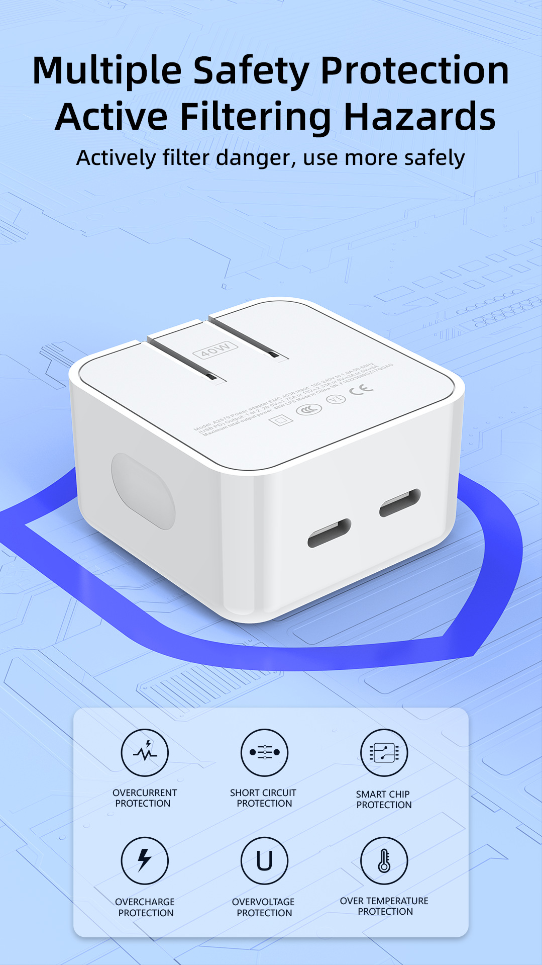 Suitable for Apple iPhone 14 Pro Max mobile phone charger with PD40W European and American standard dual C-port fast_voghion.com