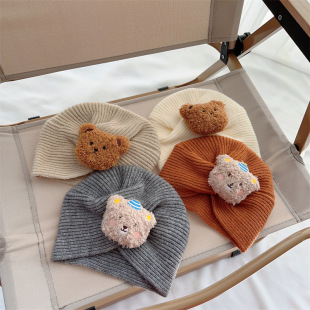 Special Offer Winter Korean Style Cute Bear Patch Kidsren's Hat Baby Scarf Two-Piece Set to Prevent Cold and Keep Warm for Toddlers