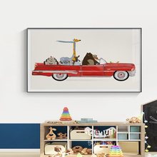北欧儿童房装饰画男孩卧室房间墙面壁画动物美式复古汽车床头挂画