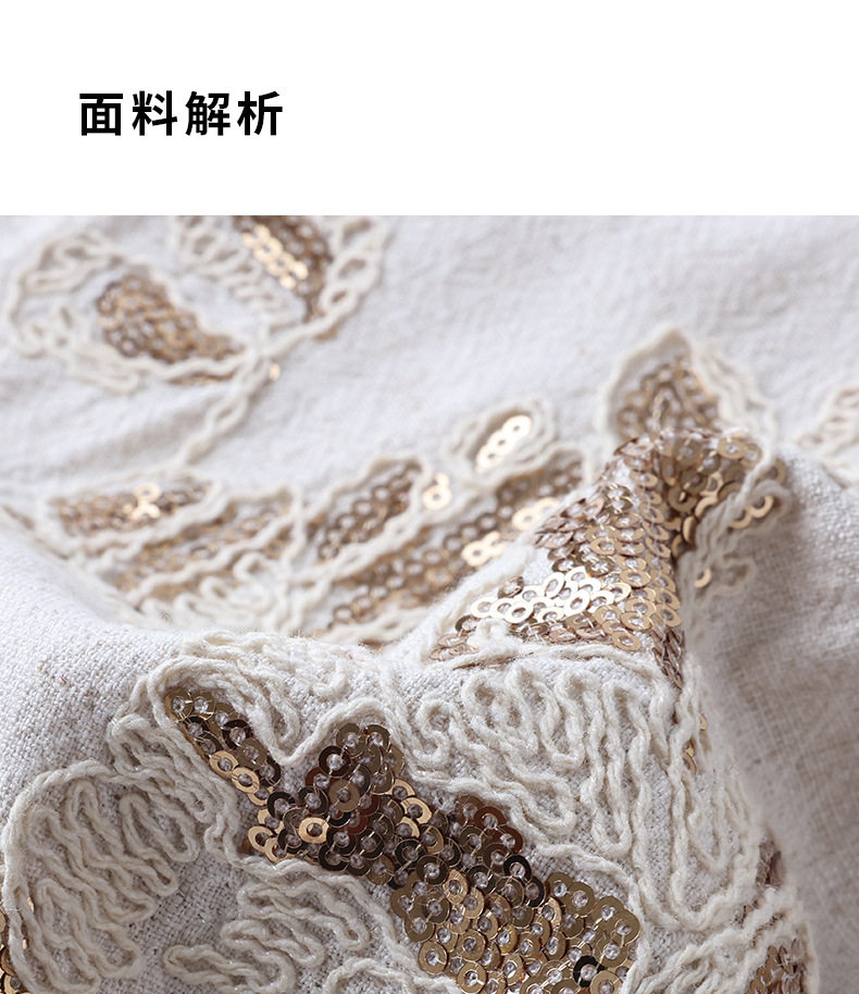 Chân váy linen nữ dáng suông dài vừa, thêu đính kim sa công phu, phong cách quý cô thanh lịch — Màu be chi tiết 6