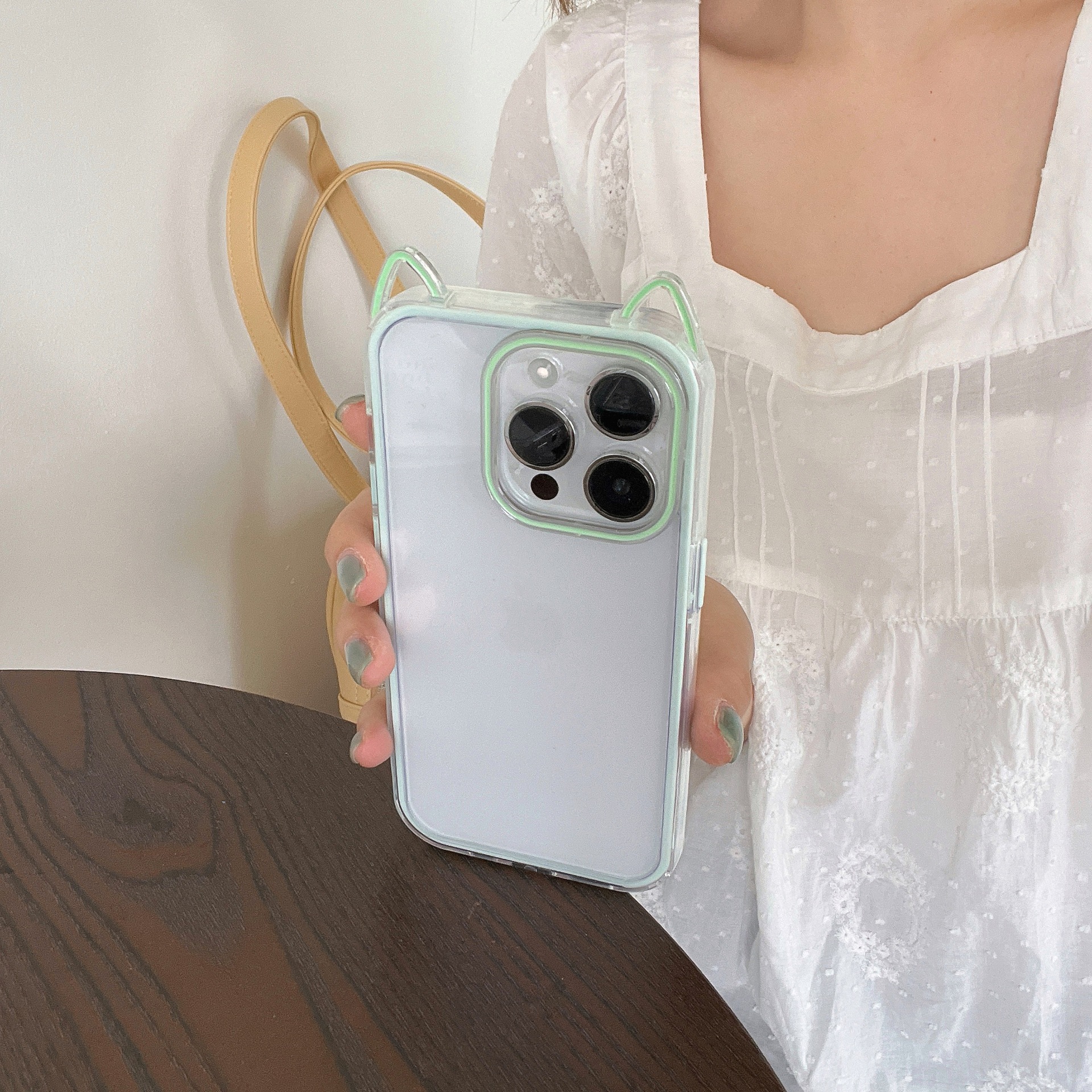 Simple dopamina estereoscópica oreja de gato para Apple 16PorMax funda para teléfono 15Pro pareja 14/13 nuevo 15PM