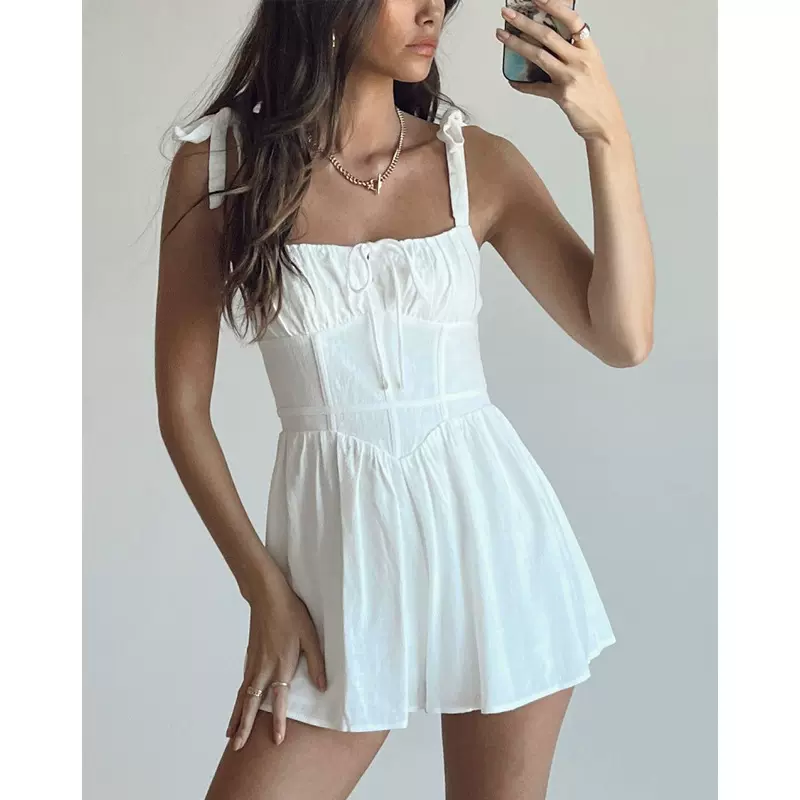 亚马逊2023新款夏季少女裹胸收腰显瘦吊带裙女修身显高纯感连衣裙