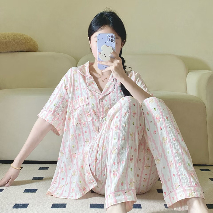 Verano nuevo pijama de amor mujer adorable oso simple ocio delgado nubes algodón ropa doméstica dos piezas conjunto al por mayor