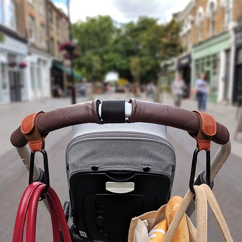 Manufacturer wholesale stroller hook mommy bag fixed metal carabiner Velcro children's stroller hook
