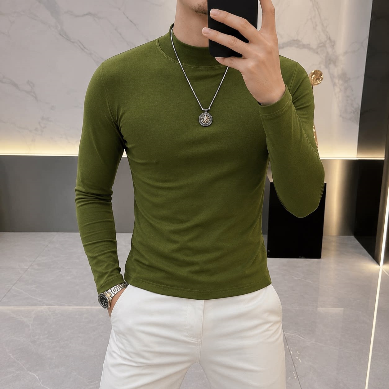 Korean style slim fit trendy color-blocked turtleneck base shirt for young men, autumn and winter 2026, casual and versatile top.