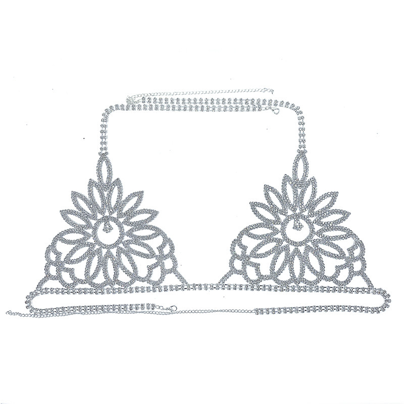 New Body Chain Rhinestone Claw Chain Flower-shaped Underwear Bra Set display picture 4