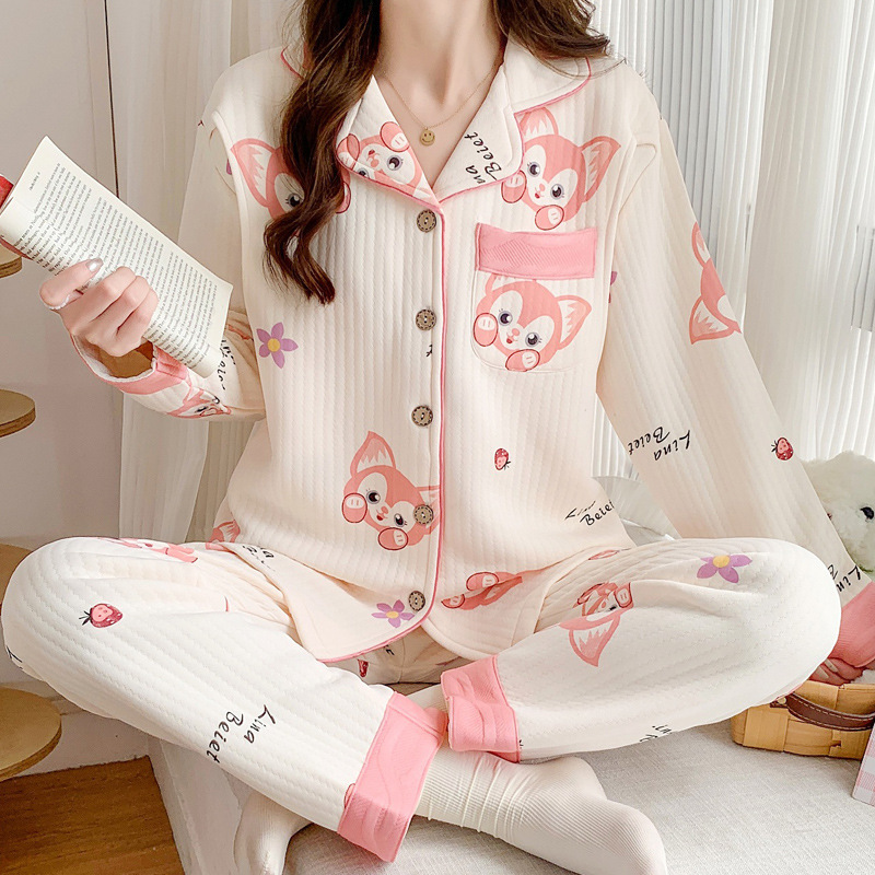 Lunar Clothing Spring Autumn and Winter Postpartum Nursing Cardigan Thickened Pregnant Women's Pajamas Nursing Clothes Warm Air Cotton Quilted