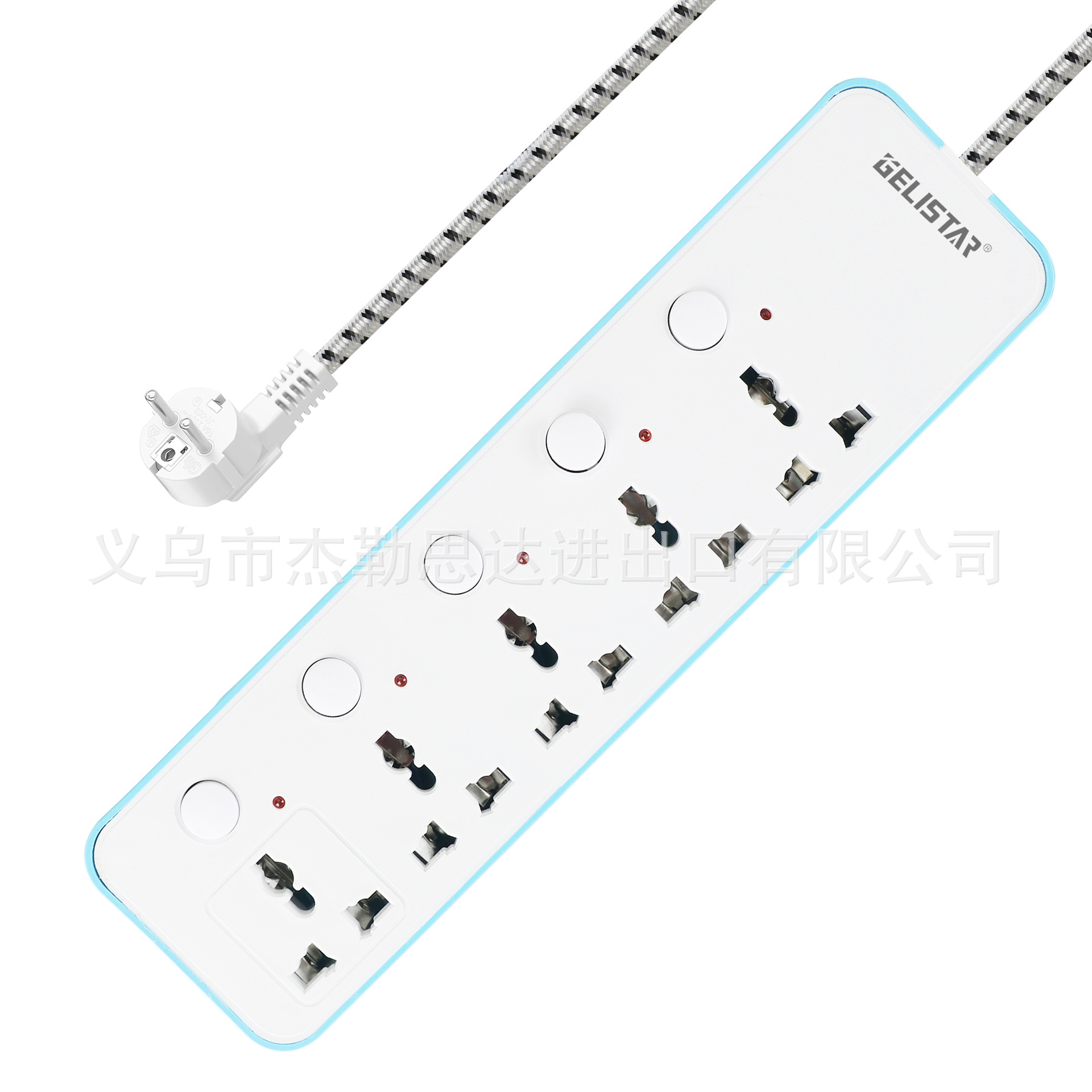 外贸专供万能孔独立开关插排5孔插板2米带开关家用电源插