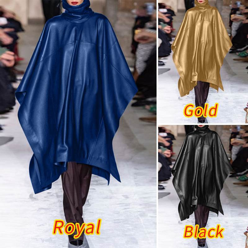 European and American TV catwalk mirror leather bat style cape sleeveless stand collar cape short model performance stage