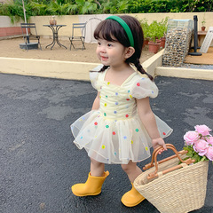 Girls' swimwear princess style mesh skirt one-piece 2023 new children's ins girls' holiday cute swimming suit 