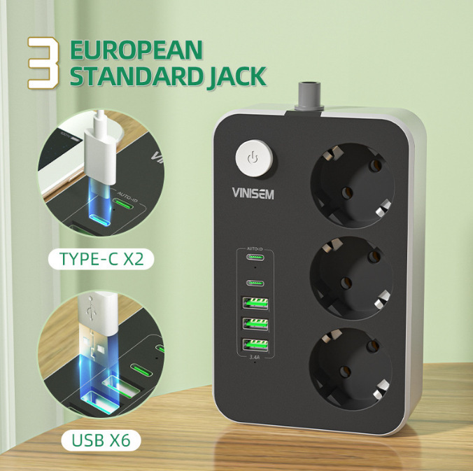 Transfronterizo para la norma europea 6USB conector de conexión doméstica con tipo C de carga