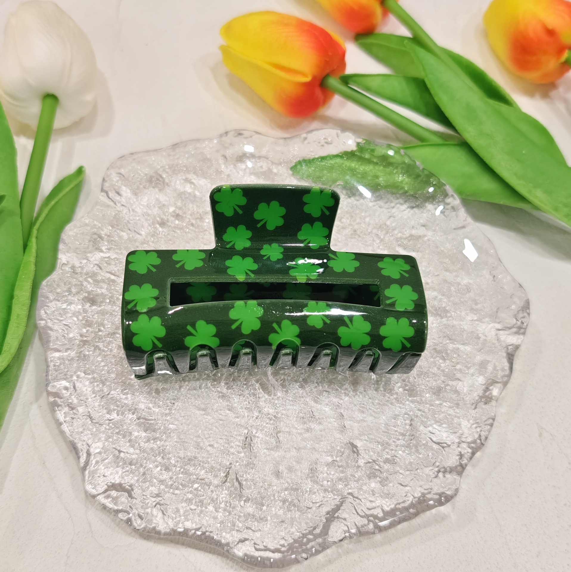 Pastoral Style Pastoral Women's Shamrock Four Leaf Clover Arylic Hair Claws