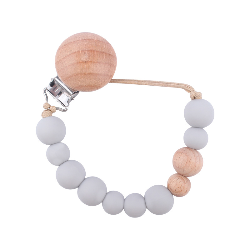 Suministros para bebés calmante clip de chupete de haya cuentas de silicona para bebés mordedura Cadena de chupete cadena anti-caída Nuevo Amazon