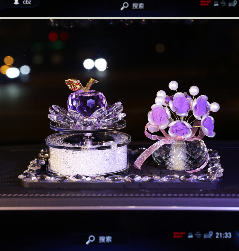 Solar Rotating Crystal Apple Car Lotus Perfumery Seat Ornaments Car Interior Female Elegant Elegant Center Console