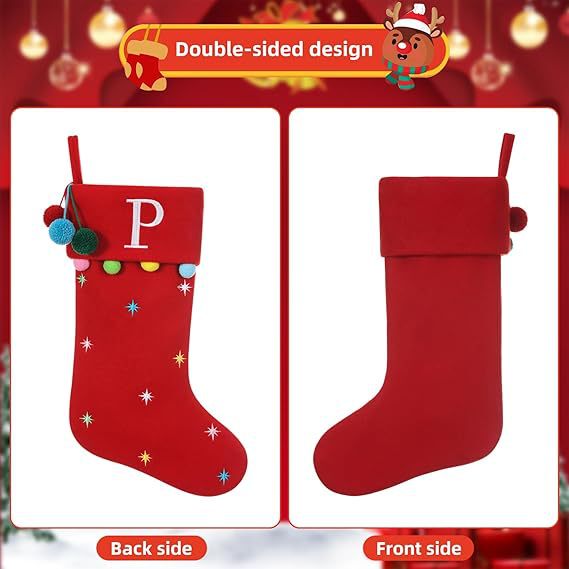 クリスマス刺繍アルファベットウールクリスマス靴下ベルベット付き|undefined
