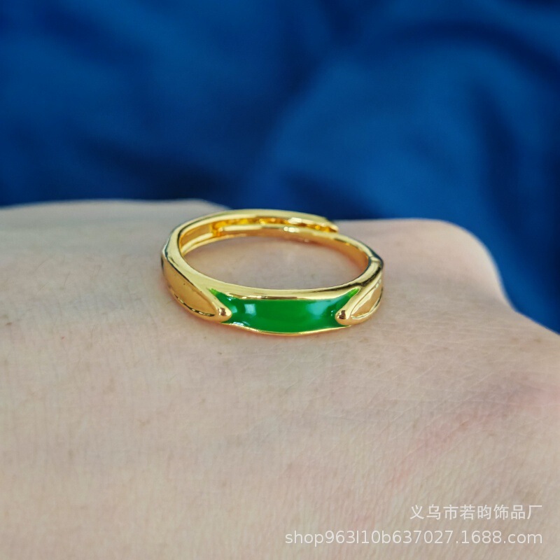 仿沙金绿玉戒指男女通用仿沙金甜美气质指环开口可调节首饰批发|undefined