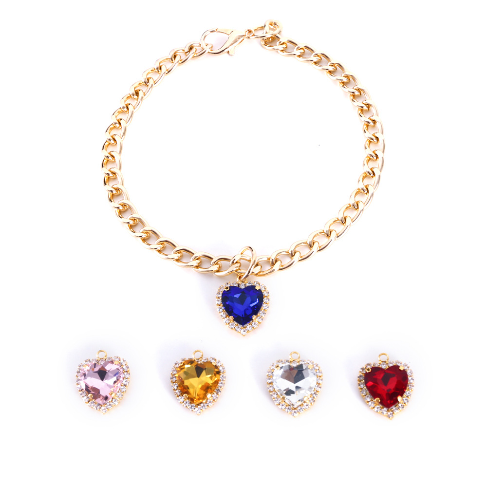 Comercio exterior mascotas gatos perros princesas metal amor diamante gemas collar ajustable collar de fiesta de cumpleaños colorido