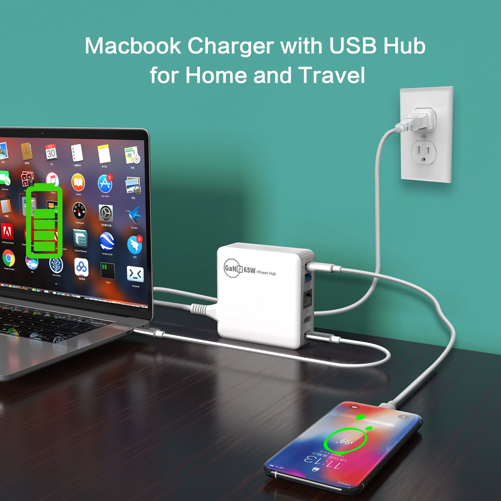 Зарядное устройство для ноутбука Macbook, станция док-станции с переходником type C на HDMI, быстрая зарядка, адаптер на галлиевый нитрид (GaN)