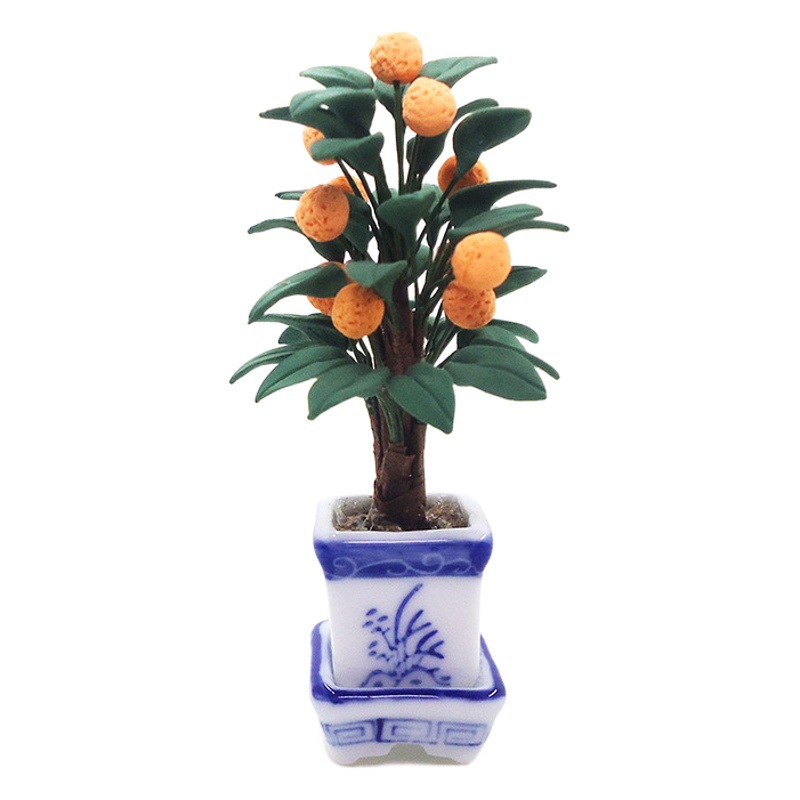1:12 casa de muñecas accesorios casa de muñecas mini arcilla flor planta naranja árbol en maceta naranja árbol modelo