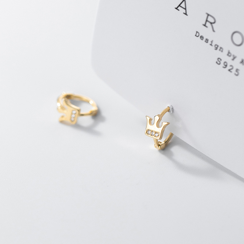 Eloch s925 crown plateada dulce auriculares coreana simple pequeño diamante fresco temperamento joyas de orejas M00322