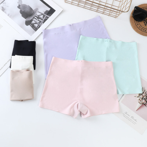 Seamless ice silk one-piece mid-waist solid color cotton crotch breathable large size women's boxer briefs women's boxer safety pants