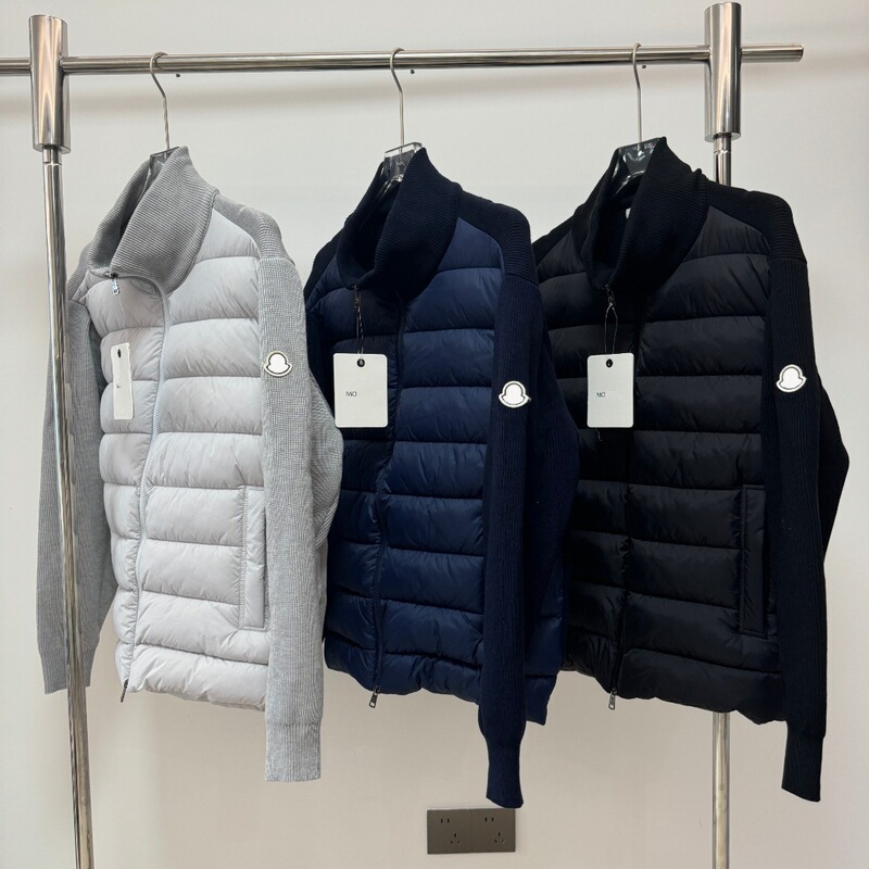 M's classic stand-up collar badge knitted cotton jacket with patchwork sleeves, stand-up collar wool casual commuter coat, solid color men's