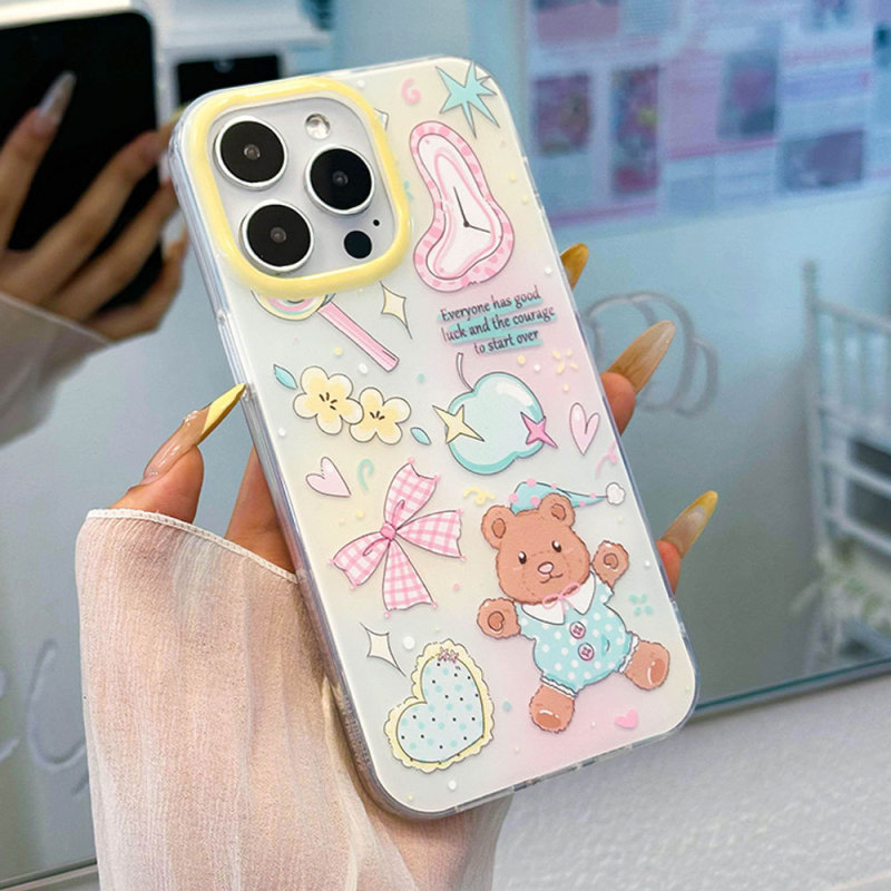 漫画のクマ Apple 16PM かわいい 13 携帯電話ケース iphone15pro 弓ブレスレット保護カバーに適しています|undefined