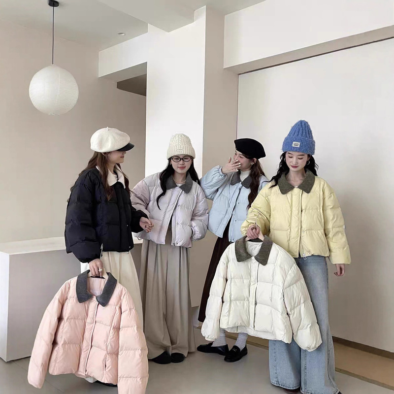 Winter White Duck down Jacket for Women 2025 New Loose Short Preppy Style Small Corduroy Lapel Jacket