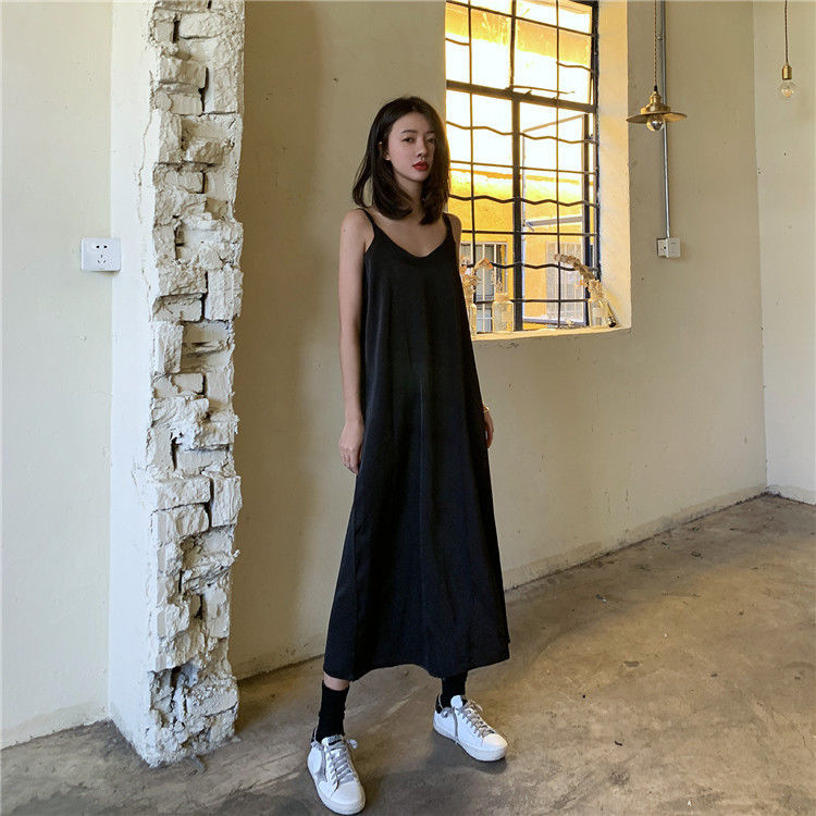 Fashionable elegant black summer slip dress