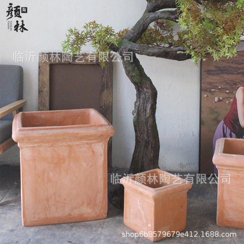 Cerámica roja de maceta cuadrada para hacer viejas macetas de cerámica gruesa maceta cuadrada gran jardín de árboles de plantación de viento maceta paisajismo cerámica de jardinería