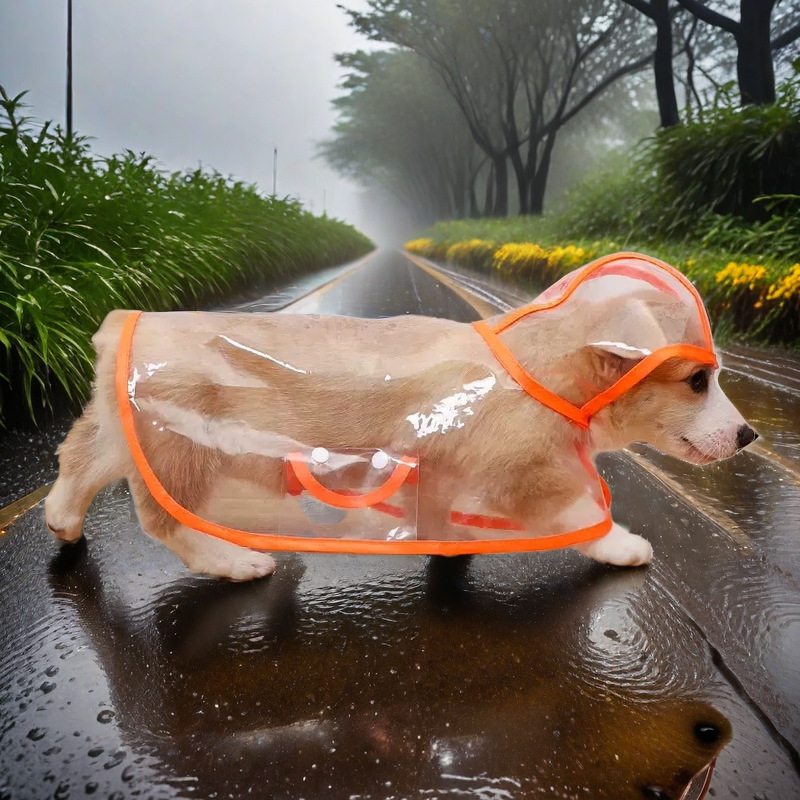 주황색 테두리 투명 판초(고품질)