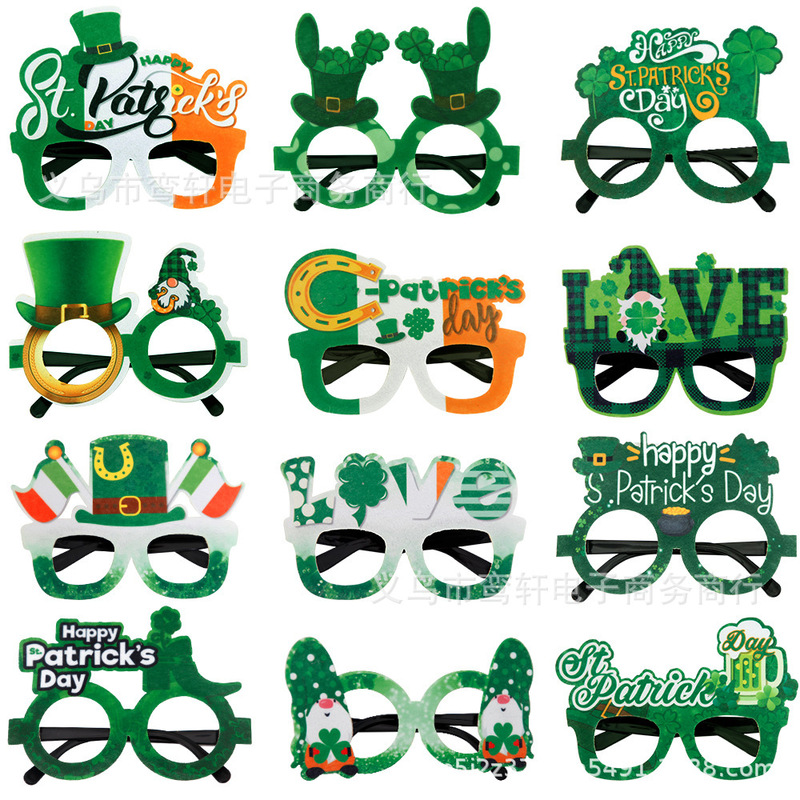Irish Glasses St. Patrick's Day Clover Decoration Glasses Irish Holiday Decoration Photo Glasses